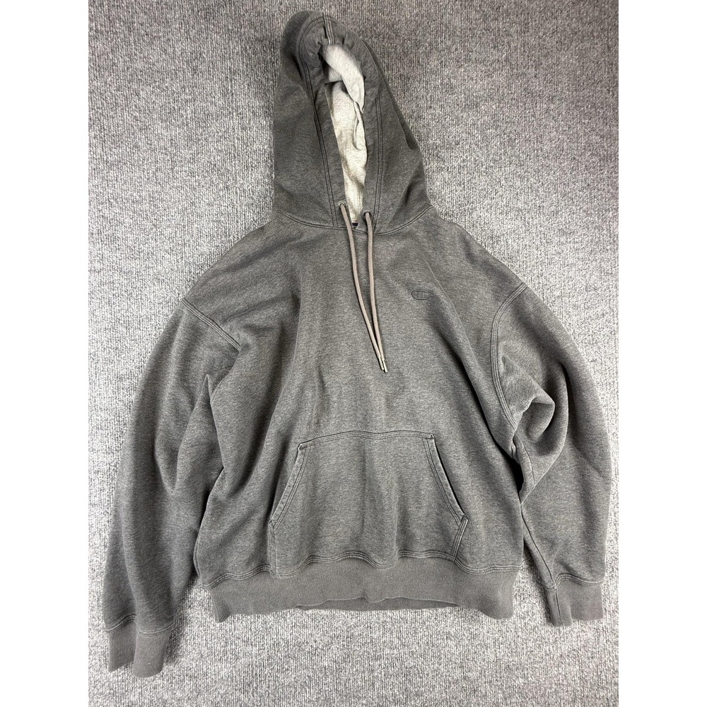 Champion Hoodie Mens XL Gray Fleece Pullover Kangaroo Pocket Logo Athletic